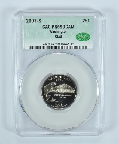 2007-S Washington State Quarter Washington CLAD PR69 DCAM CAC CACg