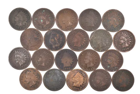 Lot 20 1800's 1890-1899 Indian Head Penny Cents US Coin Collection 2/5 Roll *495