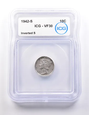 1942-S Mercury Dime Inverted S VF30 ICG a9872