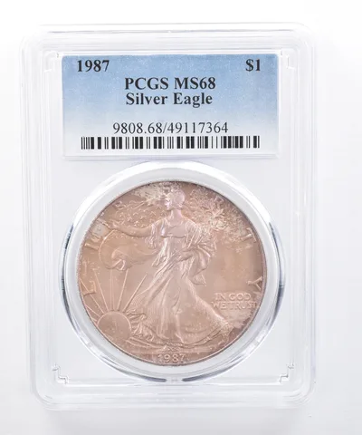 1987 American Silver Eagle MS68 PCGS Purple Tone *8424