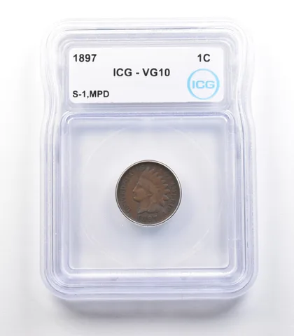 1897 Indian Head Cent Mint Error S-1 MPD VG10 ICG *2337