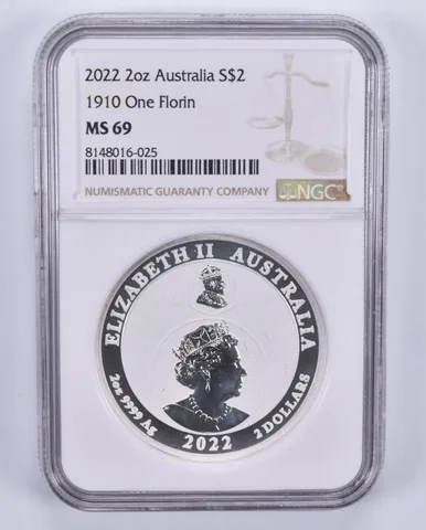 2022 Australia 2 Dollars 2 Oz Silver 1910 1 Florin MS69 NGC Brown Label