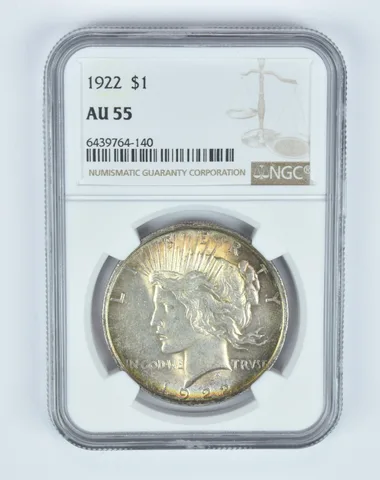 AU55 1922 Peace Silver Dollar NGC - Crusty Color - Nice Tone a7828