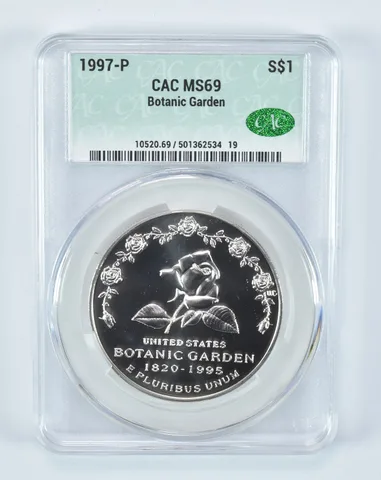 1997-P Botanical Gardens Commemorative Silver Dollar MS69 CAC CACg