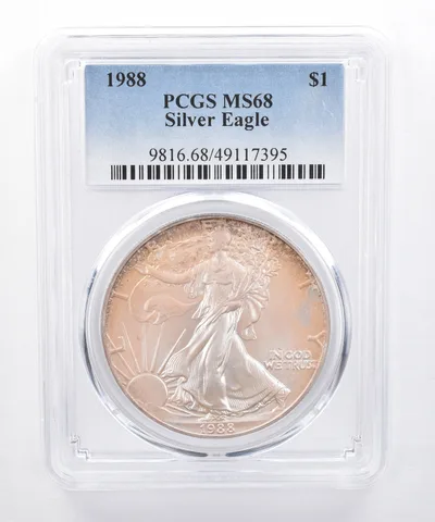 1988 American Silver Eagle MS68 PCGS Iridescent Tone *8487