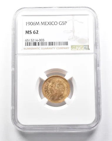 MS62 1906 M Mexico 5 Peso Gold NGC *2829