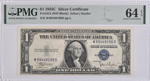 $1 1935-C Silver Certificate PMG Choice Unc 64 EPQ Fr#1612
