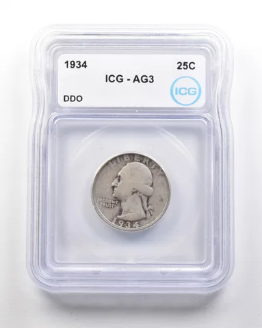 1934 Washington Quarter Mint Error DDO AG3 ICG *1680