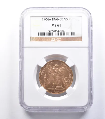 1904 A France 50 Francs Gold MS61 NGC *8815