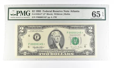 1995 $2 Atlanta GA FRN Fr#1936-F* Star Error Gem Unc 65 EPQ PMG Low Serial *5471