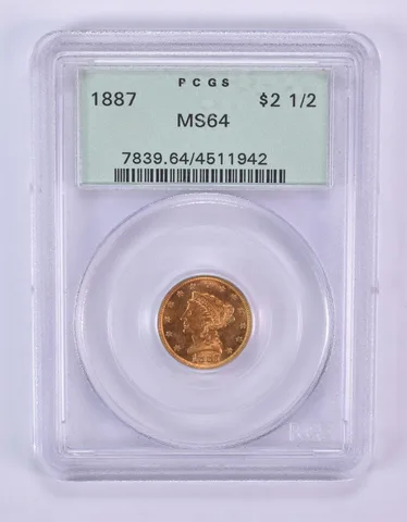 1887 $2.50 Liberty Head Gold Quarter Eagle MS64 PCGS OGH *1085