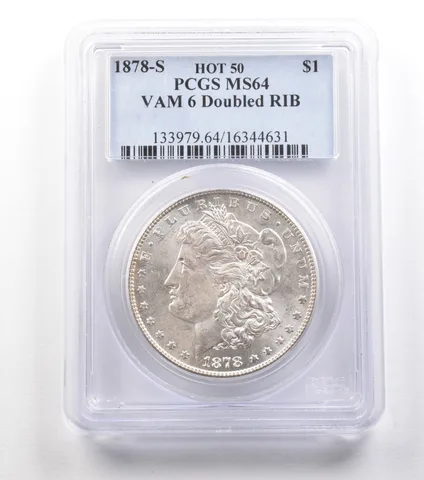 1878-S Morgan Silver Dollar VAM 6 Doubled RIB Hot 50 MS64 PCGS a1534