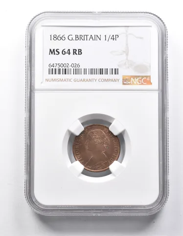 MS64 RB 1866 Great Britain 1/4 Penny NGC *9974