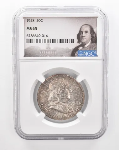 1958 Franklin Half Dollar MS65 NGC Beautiful Tone *2862