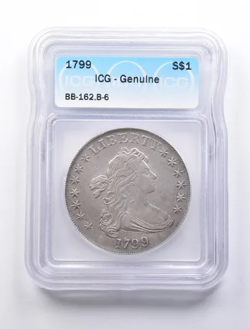 Genuine 1799 Draped Bust Silver Dollar BB 162 B 6 ICG *1282