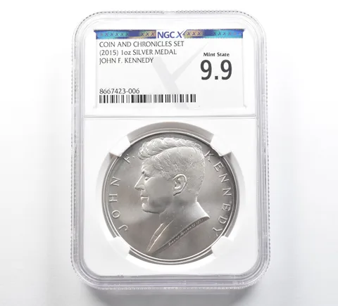 (2015) 1 Oz Silver Medal John F Kennedy Coin Chronicles Set Mint State 9.9 NGCX