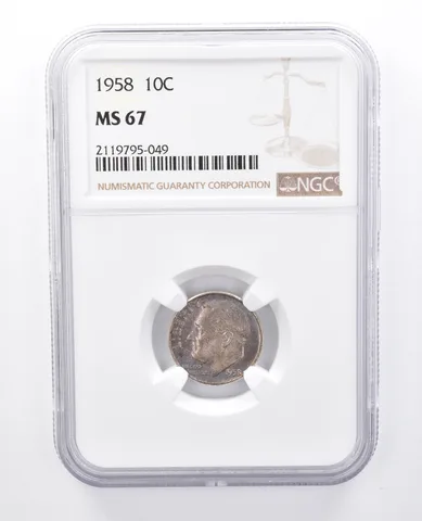 1958 Roosevelt Dime MS67 NGC Blue/Purple Tone a7984