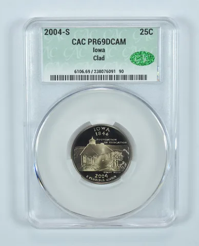 2004-S Washington State Quarter Iowa CLAD PR69 DCAM CAC CACg