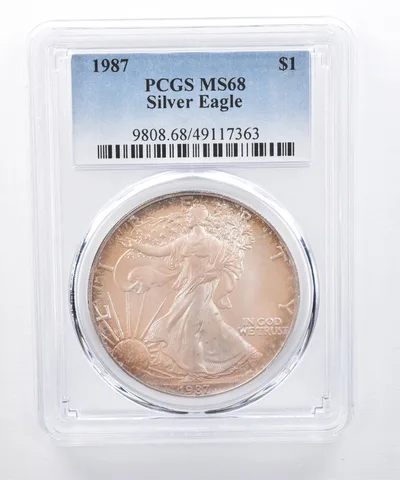 1987 American Silver Eagle MS68 PCGS Iridescent Tone *8423