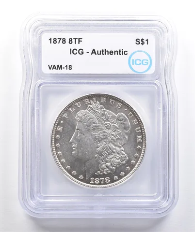 1878 8TF Morgan Silver Dollar VAM-18 Authentic ICG a7385