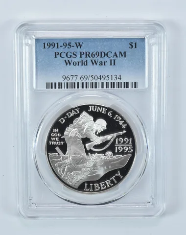 1991-95-W World War II Commemorative Dollar PR69 DCAM PCGS Blue Label