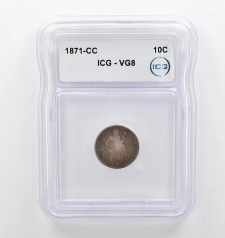 1871-CC Seated Liberty Dime VG8 ICG Beautiful Tone *9773