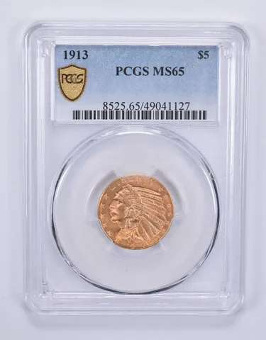 1913 $5 Indian Head Gold Half Eagle MS65 PCGS *9610