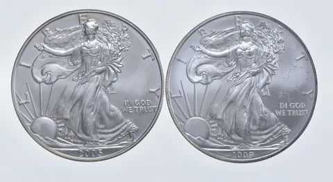 2005 - 2009 American Silver Eagle 1 T Oz .999 Lot of 2 *238