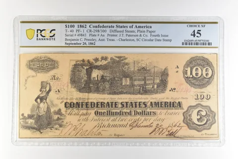 1862 $100 Confederate States America T-40 PF-1 CR-298/300 Choice XF45 PCGS *4421