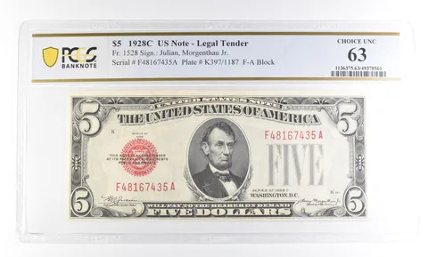 1928 C $5 US Legal Tender Fr#1528 Choice Unc 63 PCGS *2379