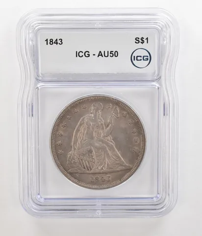 1843 Seated Liberty Silver Dollar AU50 ICG Nice Tone PQ *5500