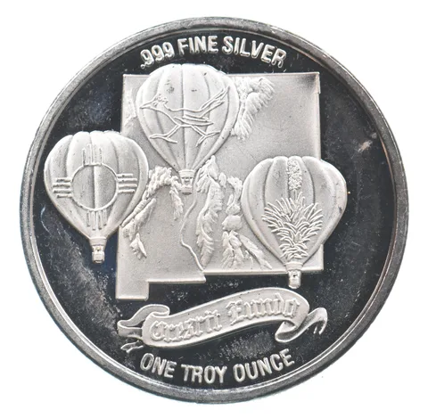 VINTAGE Art Bar/Round 1988 Albuquerque Balloon Fiesta 1 Oz. Silver 1 T Oz *201