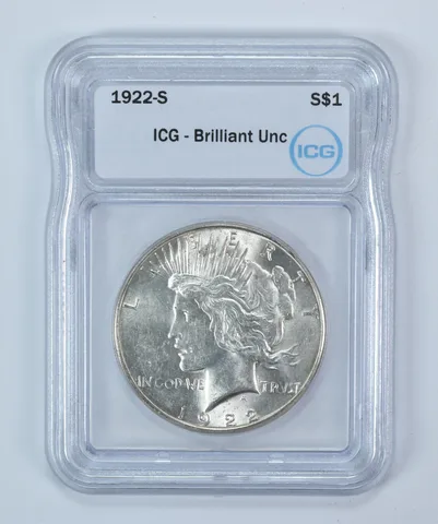 1922-S Peace Silver Dollar BU ICG
