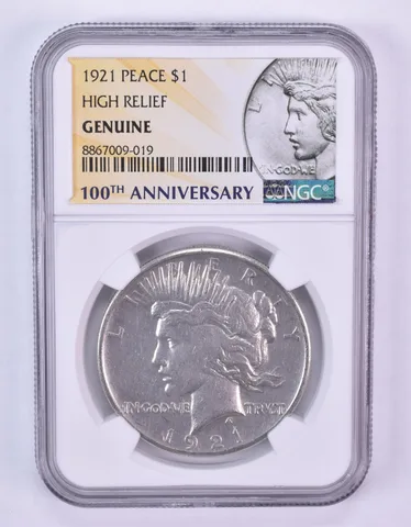 1921 Peace Silver Dollar High Relief Genuine NGC *1097