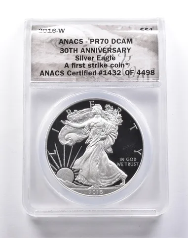 PR70 DCAM 2016-W American Silver Eagle 30th Anniversary FS ANACS *3290
