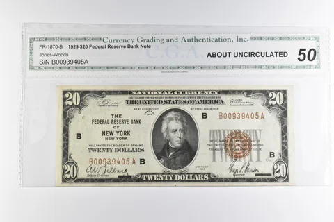 Unc $20 1929 New York US Nat'l Currency Brown Seal FR-1870-B *8163