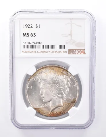 MS63 1922 Peace Silver Dollar - Graded NGC - Beautiful Tone a7194