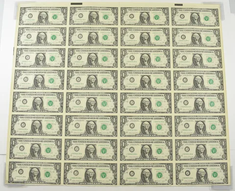 (32) 1988 $1 Kansas City, MO US Fed Reserve Note Green Seal Uncut Sheet a6286