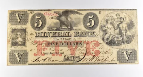 1856 $5 Cumberland MD Mineral Bank Obsolete Note *3805