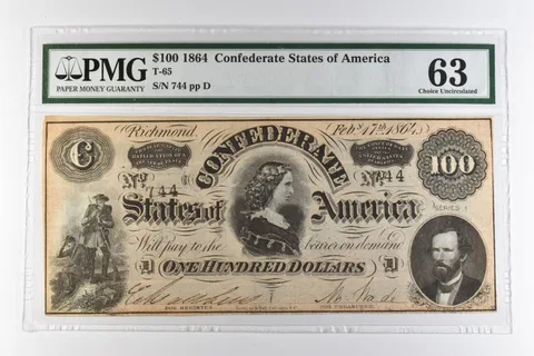 1864 $100 Confederate States of America T-65 Choice Uncirculated 63 PMG *0962
