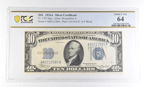 1934 A $10 Silver Certificate Fr#1702 Choice Unc 64 PCGS *2762