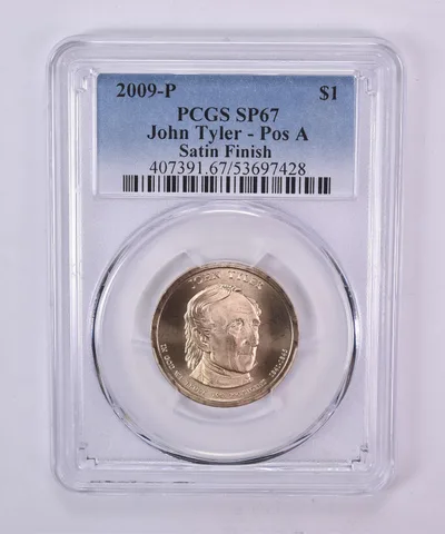 2009-P Presidential $1 John Tyler Satin Finish SP67 PCGS Blue Label