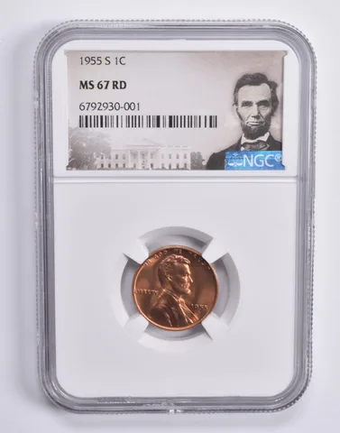 1955-S Lincoln Wheat Cent MS67 RD NGC Special Lbl