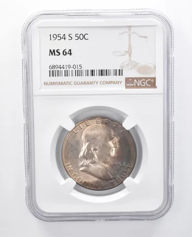 1954-S Franklin Half Dollar MS64 NGC Blue/Purple Tone *7918