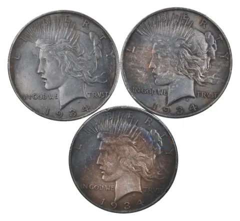 Lot (3) 1934-D Peace Silver Dollars - Beautiful Tone a0798