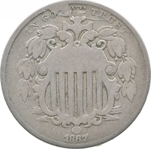 1867 Shield Nickel With Rays w/ Cud Error *4753