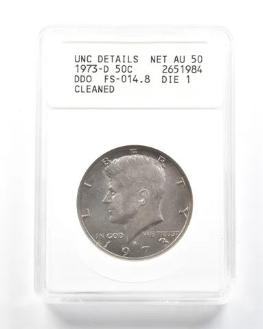 1973-D Kennedy Half Dollar DDO FS-014.8 Die 1 Cleaned Net AU50 ANACS a2008