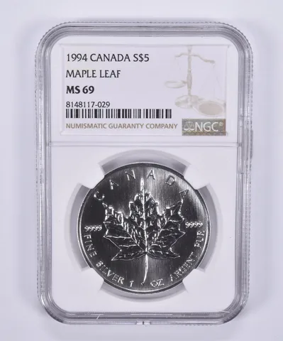 1994 Canada 5 Dollars Silver Maple Leaf MS69 NGC Brown Label
