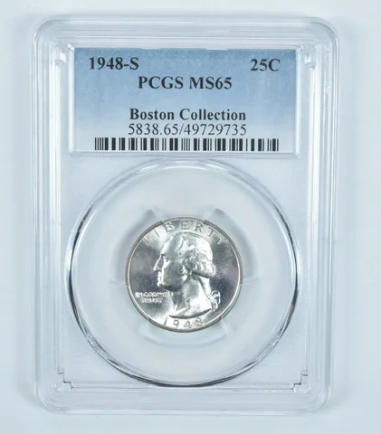 1948-S Washington Quarter Boston Collection MS65 PCGS Blue Label