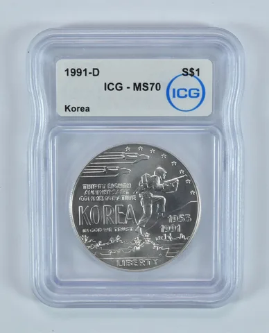 1991-D Korean War Memorial Commemorative Silver Dollar MS70 ICG